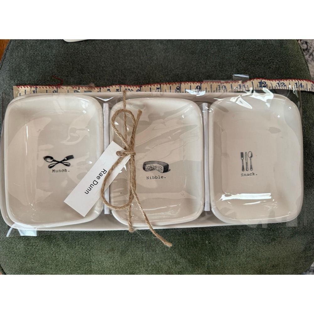 Rae Dunn 4 piece set platter MUNCH NIBBLE SNACK ICON series nwt